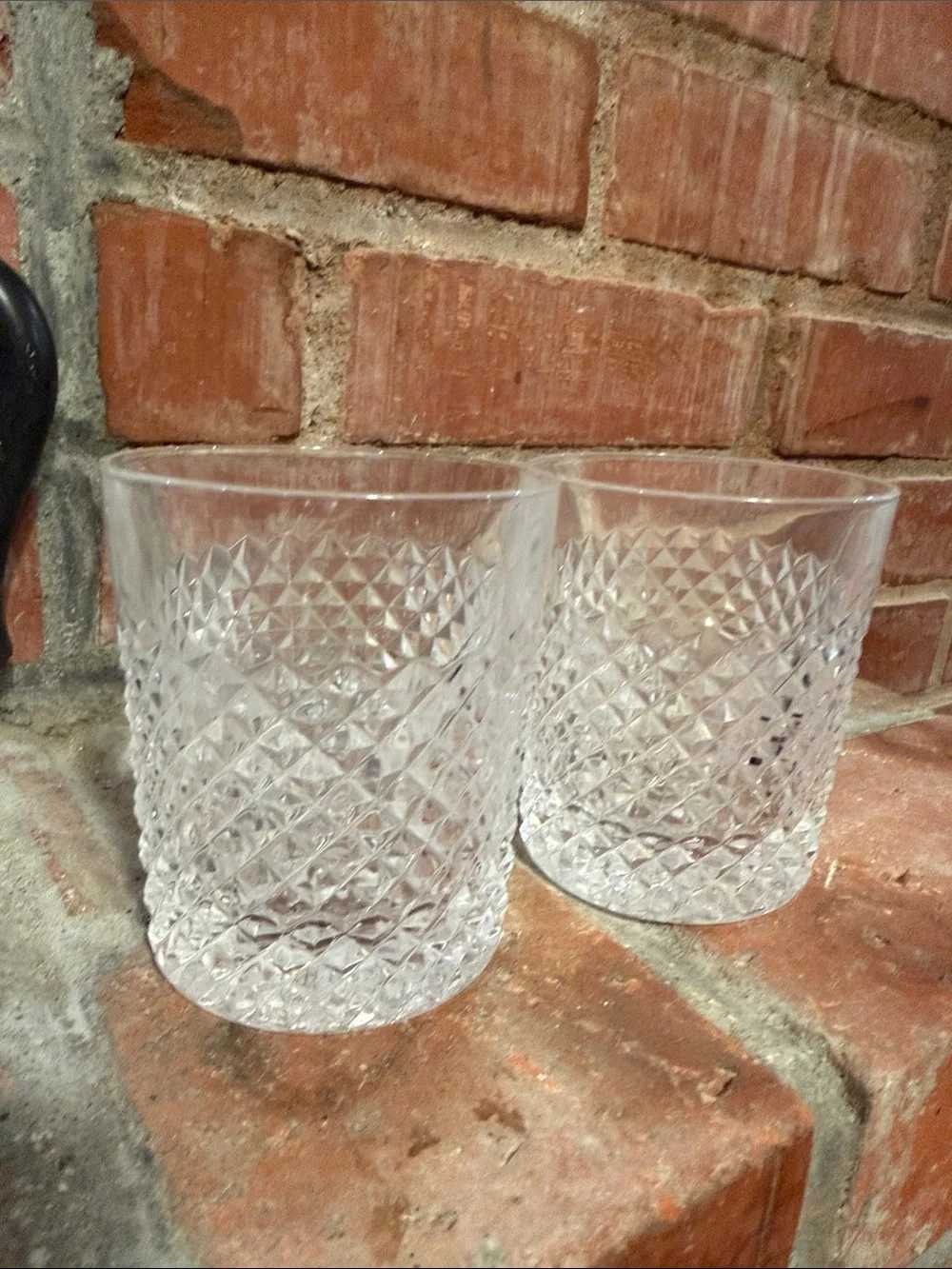 Vintage Classic Clear Cut Glass Rocks Glass Tumblers - Pair